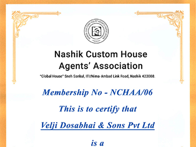VDSPL is a member of Nashik Custom House Agents Association